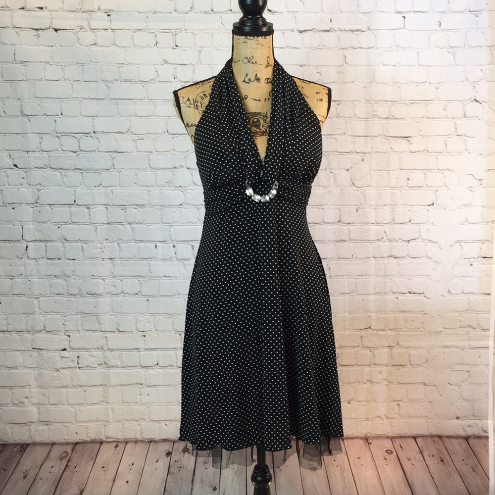My Michelle polka dot halter w tulle-hemmed lining